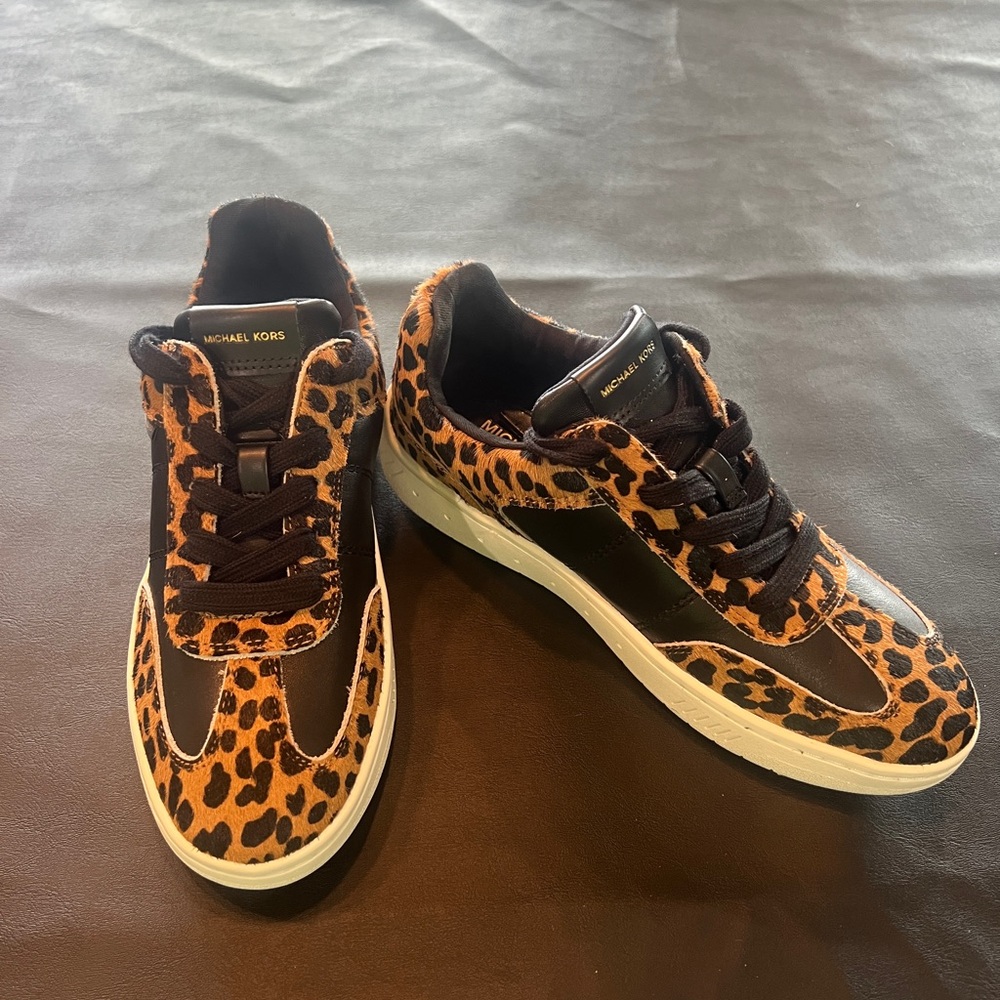 Michael Kors Black and Brown Leopard Print Sneakers